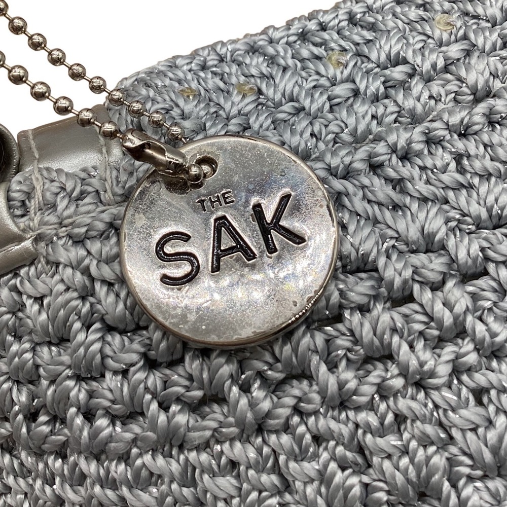 The Sak Silver Crochet Crossbody Bag Metallic Handcrafted Shoulder Bag Small - Picture 5 of 9